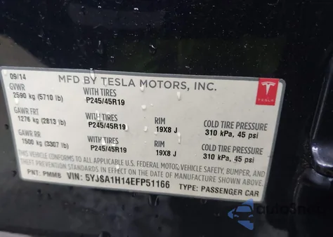 2014 Tesla Model S P85 from USA, damaged, VIN 5YJSA1H14EFP51166